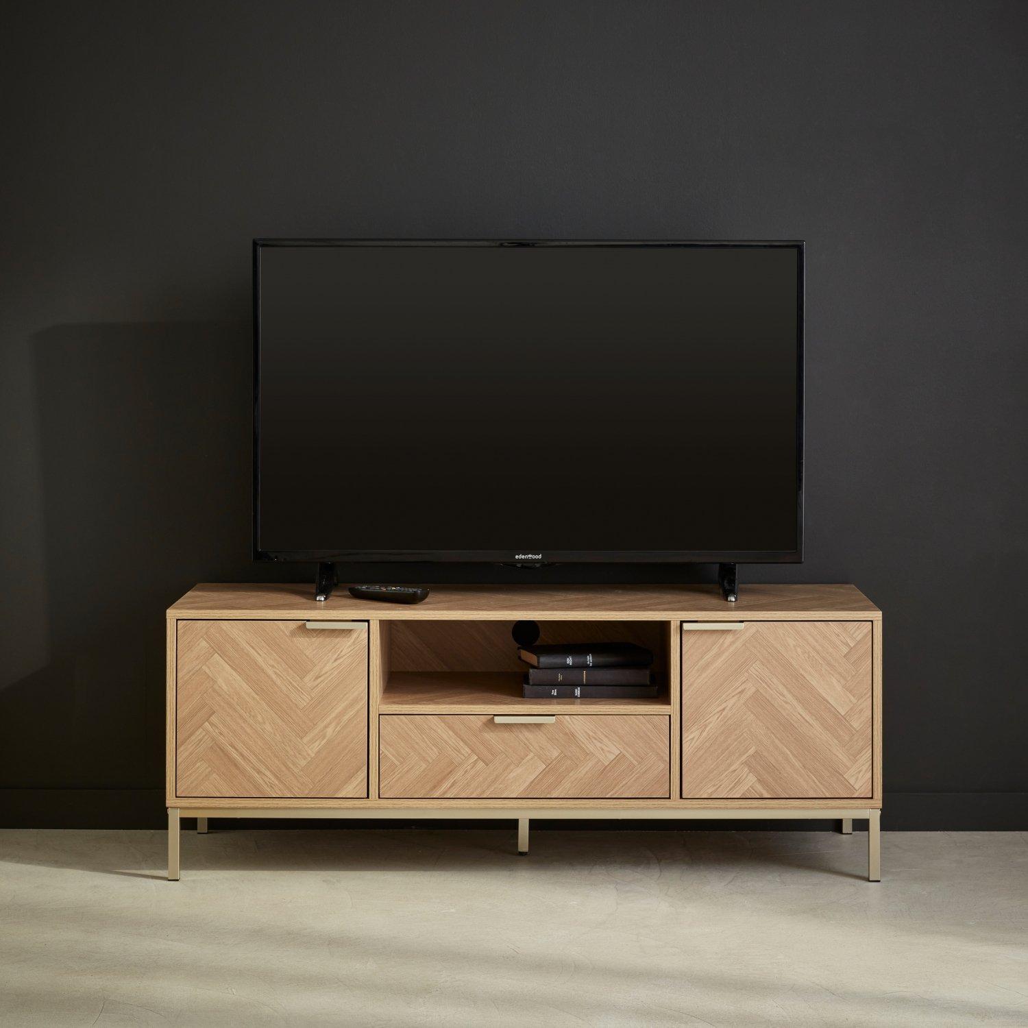 Herringbone Tv Stand With 2 Cupboards And 1 Drawer